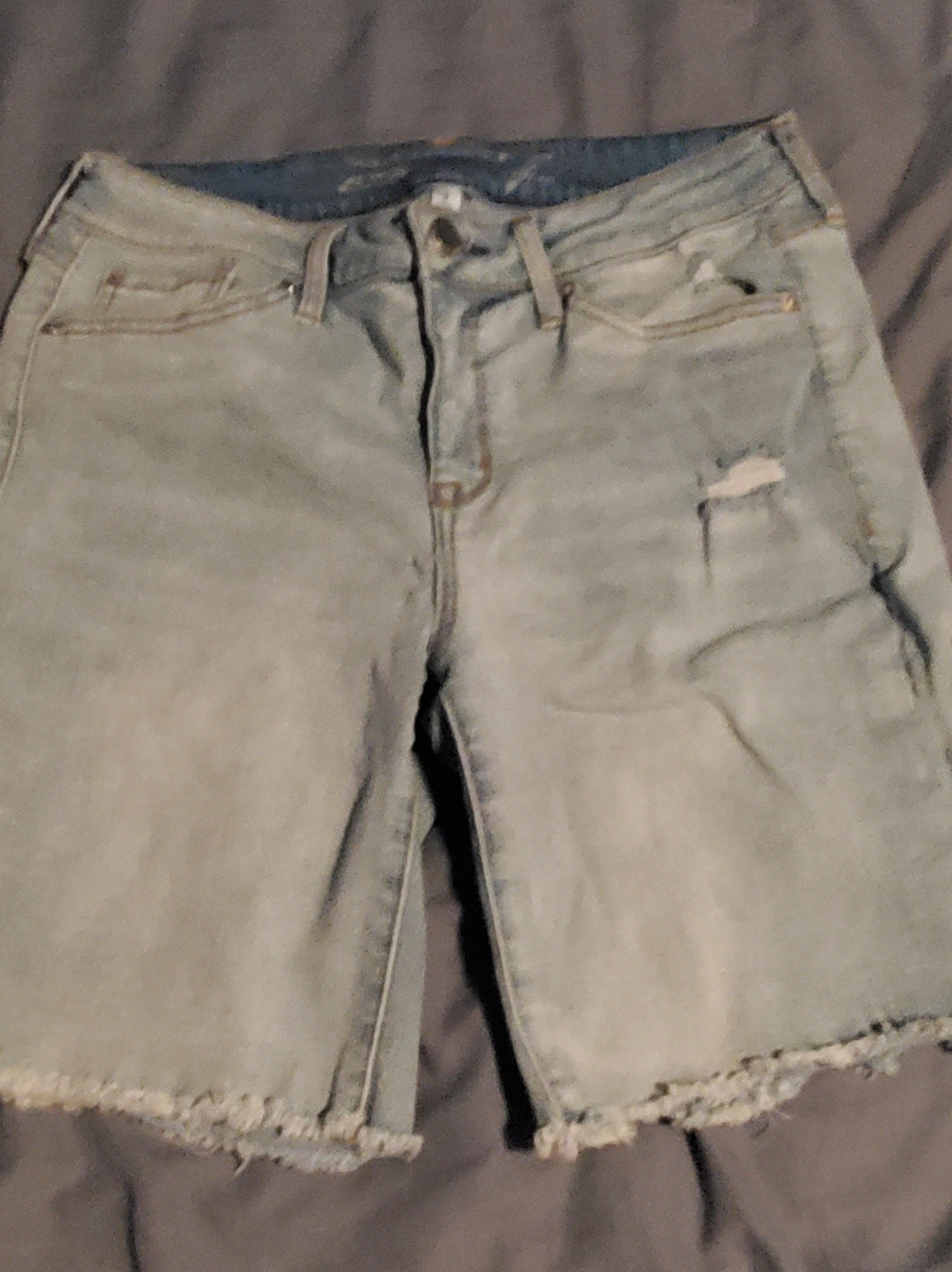 Seven7 Light Blue Distressed Denim Bermuda Shorts